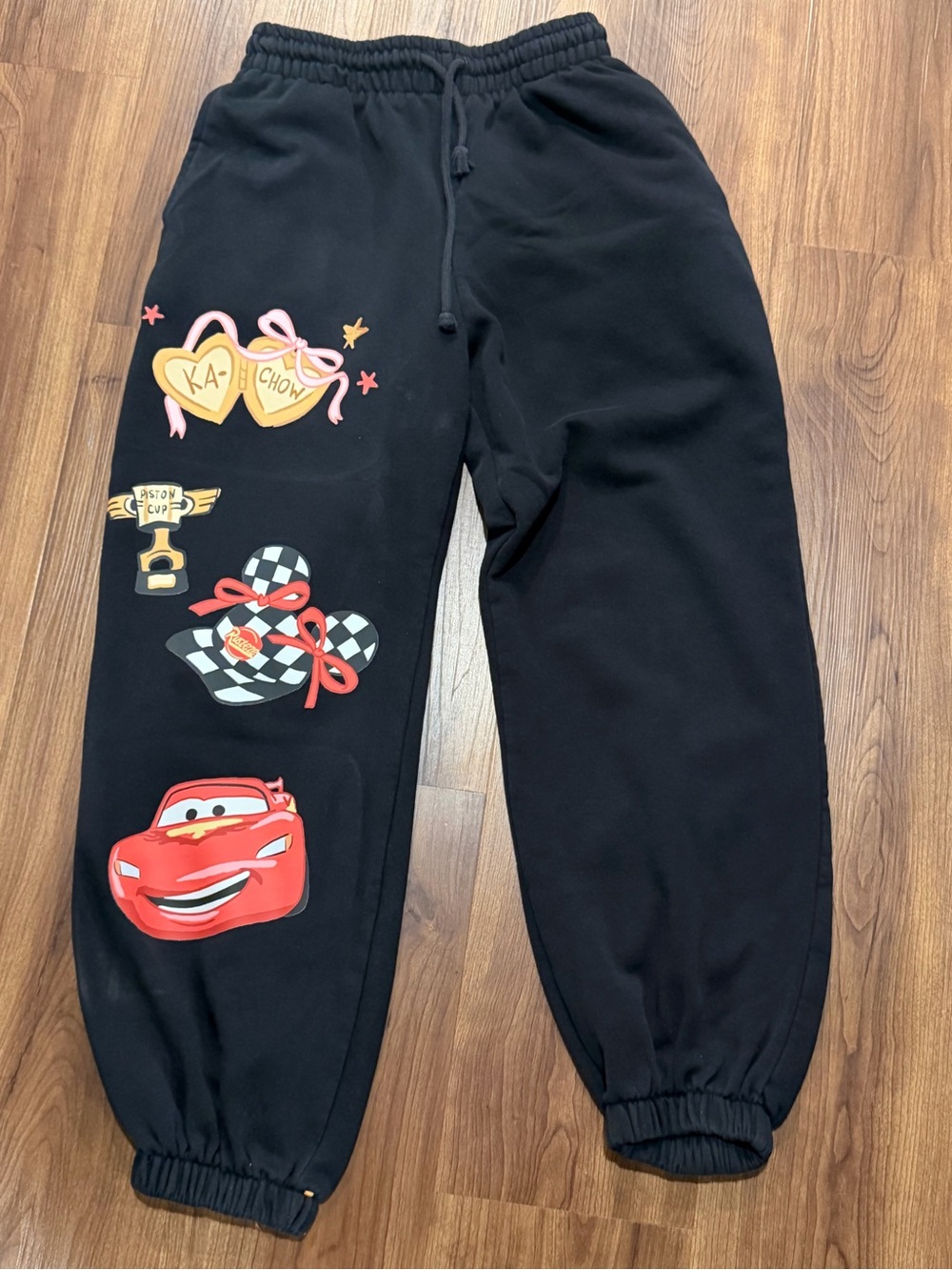 Zara Womens Small Black Disney Lightning McQueen Pixar Cars Sweatpants